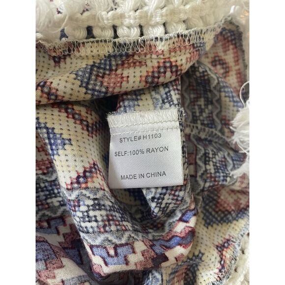 JODIFL Women’ Medium Blouse Boho Tassels Blue/ White Hippy Loose Fringe Bohemian - Picture 10 of 11